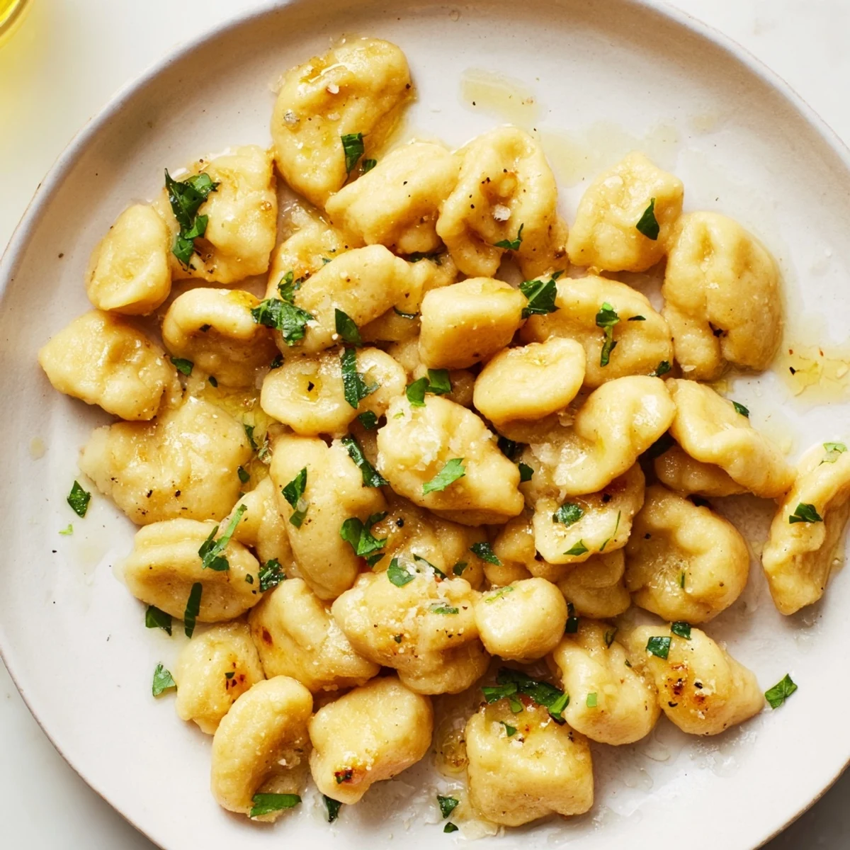 Goldbraun gebratene Spaetzle-Dumplings, perfekt abgeschmeckt mit frischer Petersilie und Butter.
