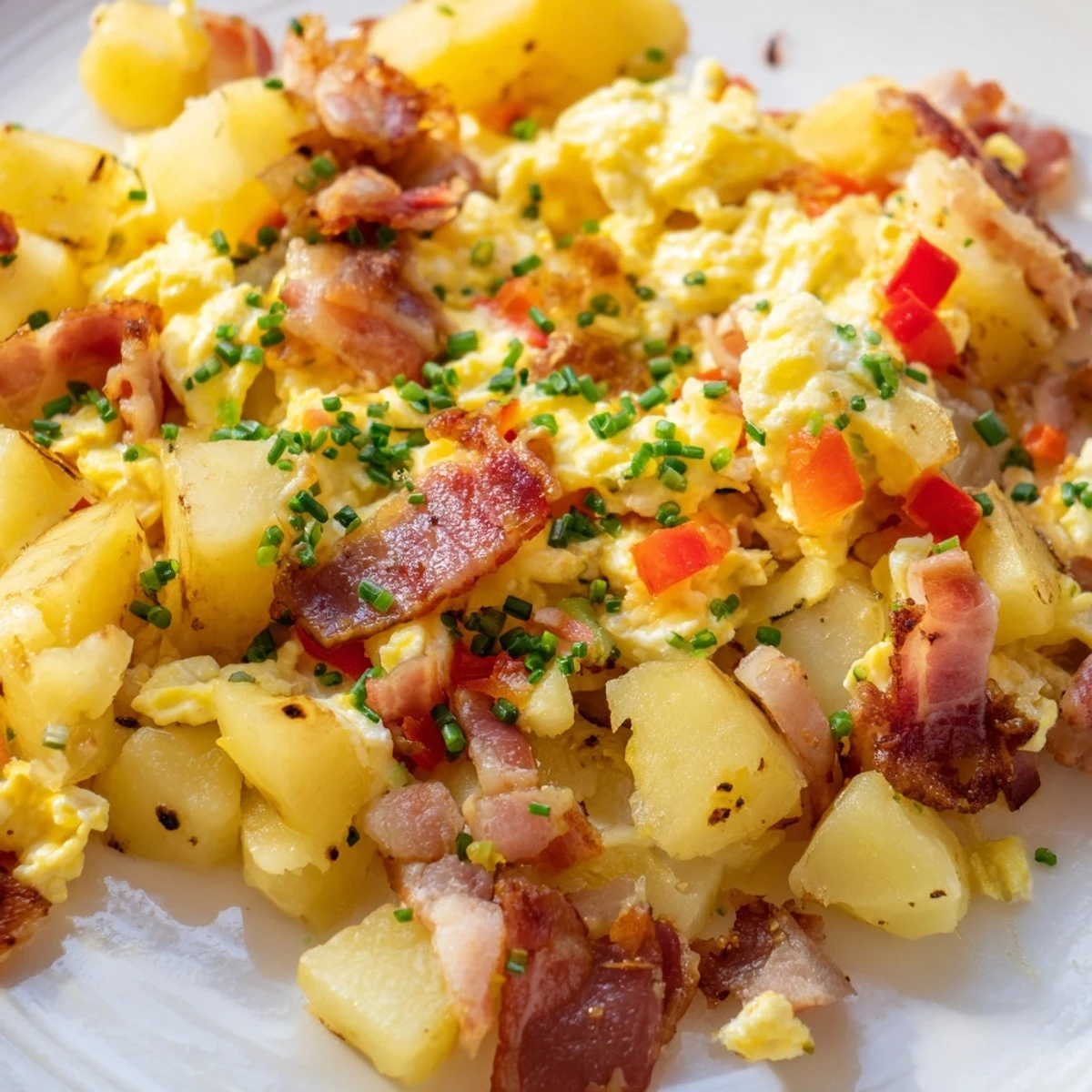 Bauernfrühstück mit Kartoffeln Speck
